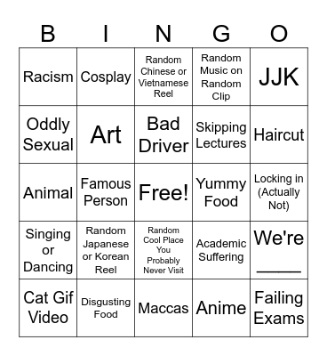 Instagram Reels V.2 Bingo Card