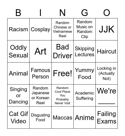 Instagram Reels V.2 Bingo Card