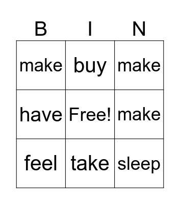 Irregular Verbs Bingo Card