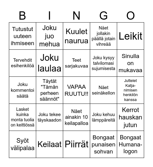 TOIMINTAPÄIVÄN BINGO :) Bingo Card