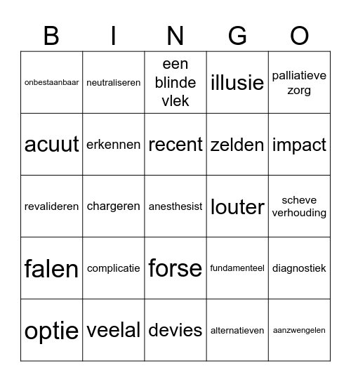 woorden uit de zorg 1 Bingo Card