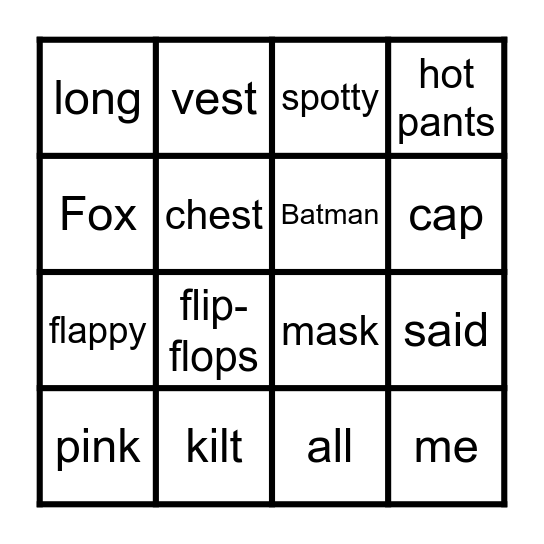Pink Book 4 - Dressing up Bingo Card