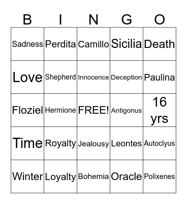 The Winters Tale Bingo Card