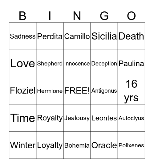 The Winters Tale Bingo Card