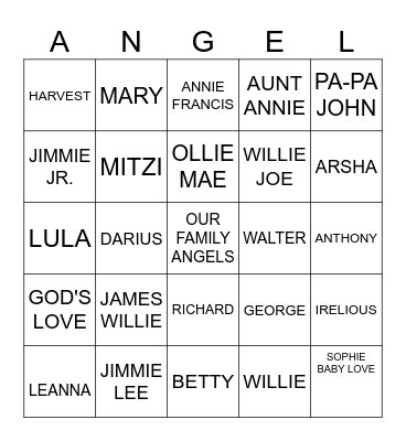 OUR FAMILY ANGELS Bingo Card