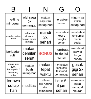 Good Habit Bingo Card