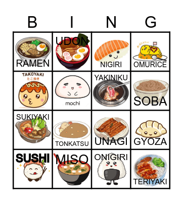 JAPANESE FOOD BINGO Card