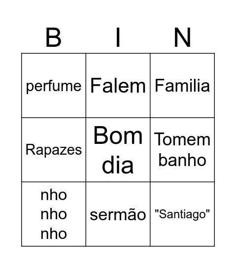 F.Q Bingo Card