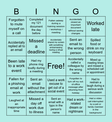 Never Have I Ever... Bingo Card