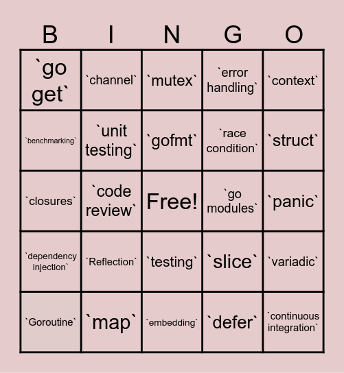 Golang Bingo Card