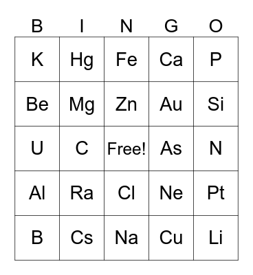 Elementos Químicos I Bingo Card