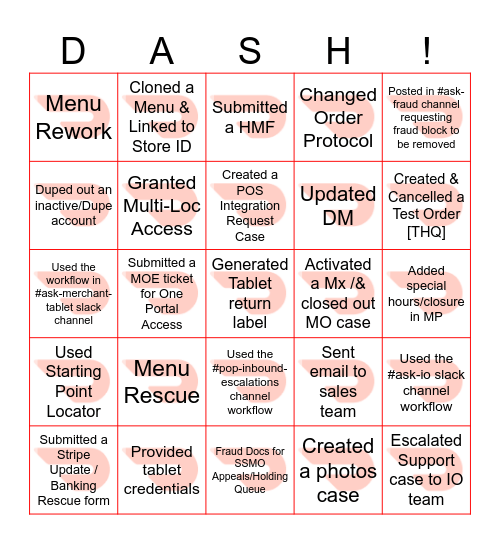 DoorDash BINGO! Bingo Card