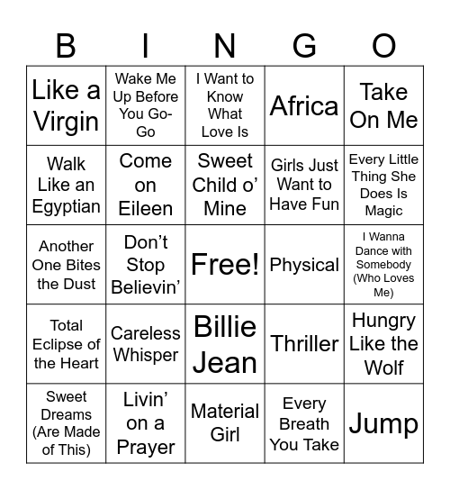 BastilaS 80s Bingo! Bingo Card