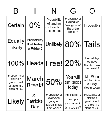 Probability + March Break Bingo Card