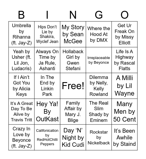 Early 2000's Bingo Card