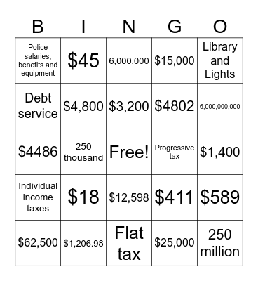Taxes Bingo!!! Bingo Card