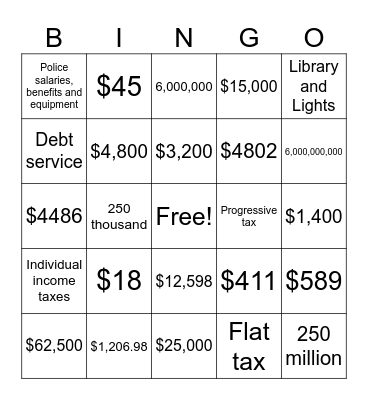 Taxes Bingo!!! Bingo Card