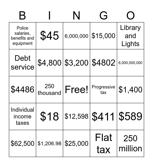 Taxes Bingo!!! Bingo Card