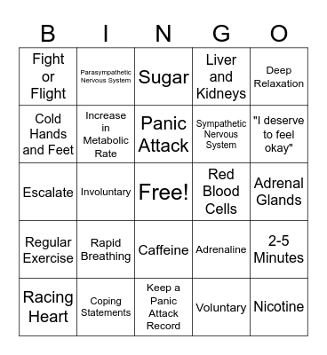 Panic Attack BINGO Card