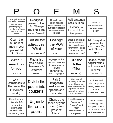 Poetry Revision Bingo Card