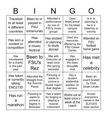 ICE BREAKER (SLS1203) Bingo Card