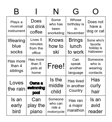 Getting to Know you BINGO Card