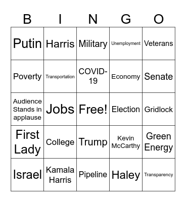 State of the Union Address Bingo Card