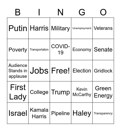 State of the Union Address Bingo Card