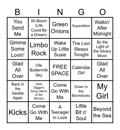 MorningStar Family Night: Music Bingo Card