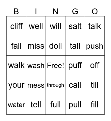S.P.I.R.E. Level-1 Lessons 1-3 Bingo Card