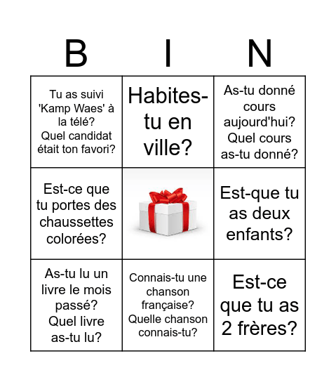 Quel copain dit OUI? Note le nom. Bingo Card