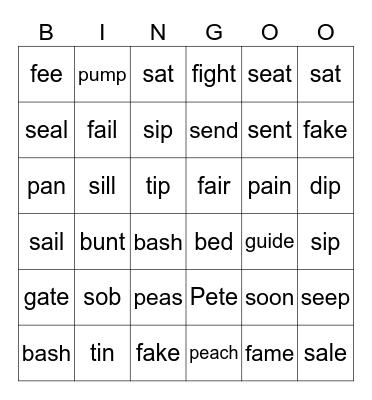 Manipulating Blends Bingo Card