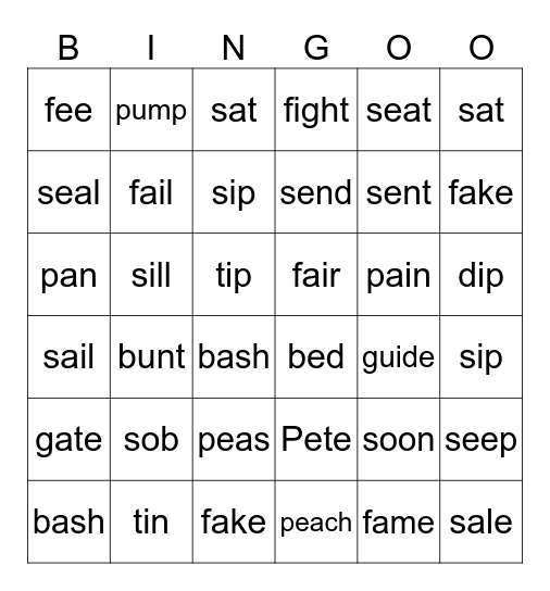 Manipulating Blends Bingo Card