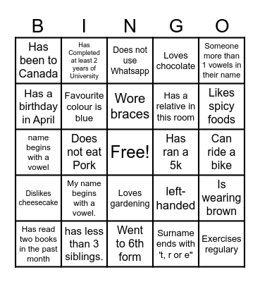 18-25 People Bingo! Bingo Card