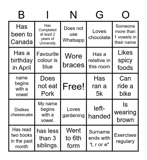 18-25 People Bingo! Bingo Card