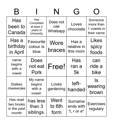 18-25 People Bingo! Bingo Card