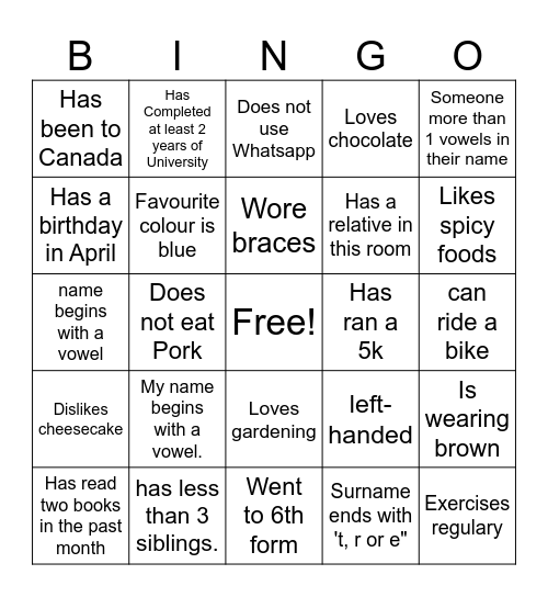 18-25 People Bingo! Bingo Card