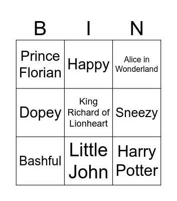 World Book Day Bingo Card