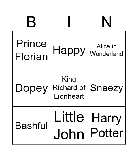 World Book Day Bingo Card