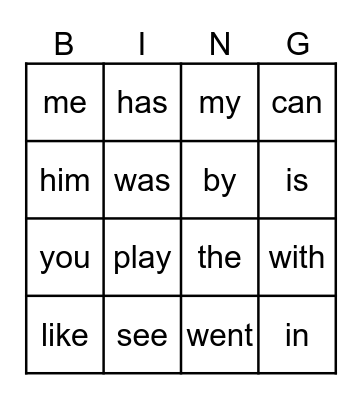 k207 sight words Bingo Card