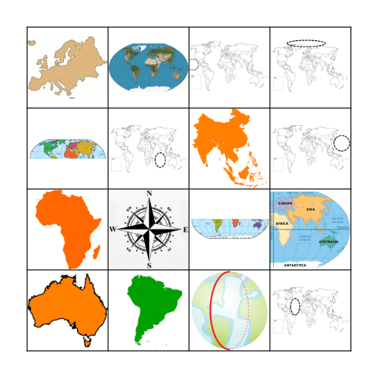 Continents and Oceans Bingo Card