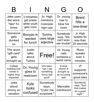 Staff Meeting Bingo Card