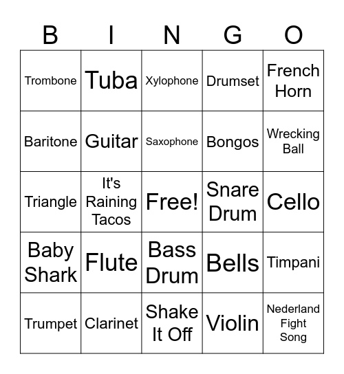 Band Bingo! Bingo Card