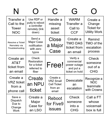 NOC-GO Bingo Card