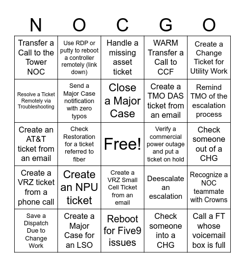 NOC-GO Bingo Card
