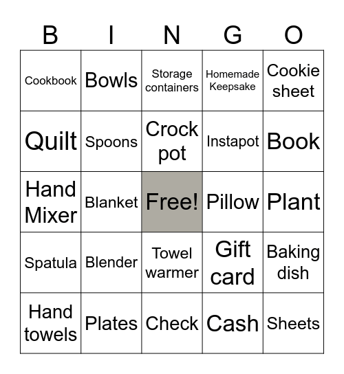 Julia’s Bridal Gift Bingo!! Bingo Card