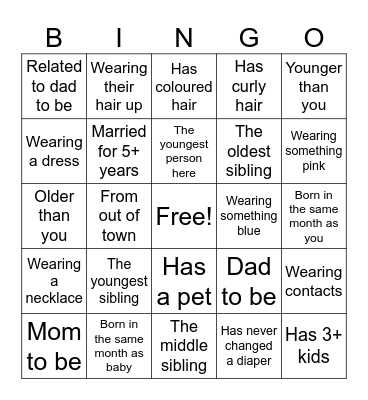 Baby Shower Bingo Card