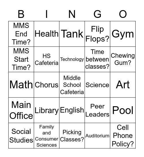 MMS Orientation Bingo Card