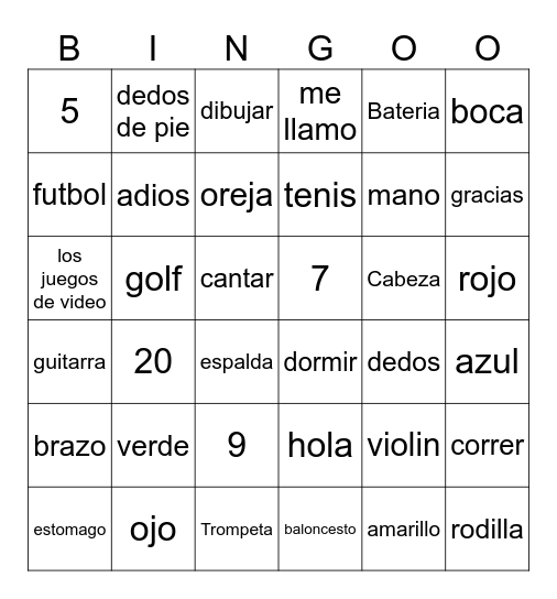 Spanish Bingo Card