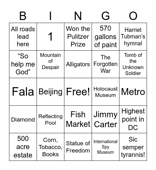 D.C. Bingo 2 Bingo Card